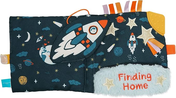 Manhattan Toy Little Rocket Finds Home Soft Activity Crinkle Book for Baby & Toddler with Tethered Characters Small