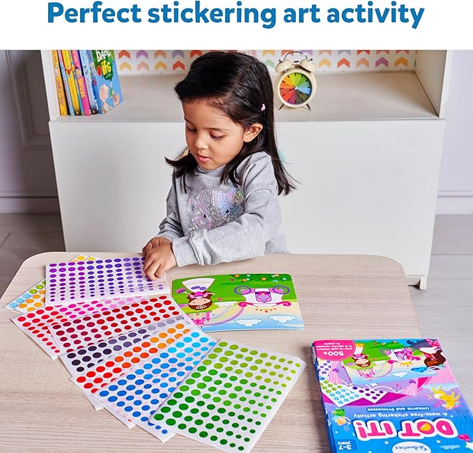 Skillmatics Art Activity - Dot It Unicorns & Princesses, No Mess Sticker Art for Kids, Craft Kits, DIY Activity, Valentine's Day Gifts for Boys & Girls Ages 3, 4, 5, 6, 7, Travel Toys