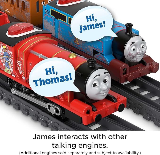 Thomas & Friends Motorized Toy Train Talking James Engine with Sounds Phrases & Coal Car for Preschool Pretend Play Kids Ages 3+ Years