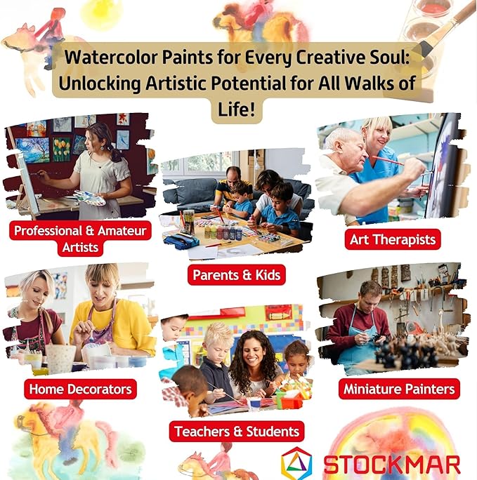 Stockmar Complete Watercolor Paint Set - 12 Colors, in Wooden Storage Box, Includes 2 Natural Brushes, 6 Containers, Cloth, Palette, Sponge, Waldorf Art Supplies