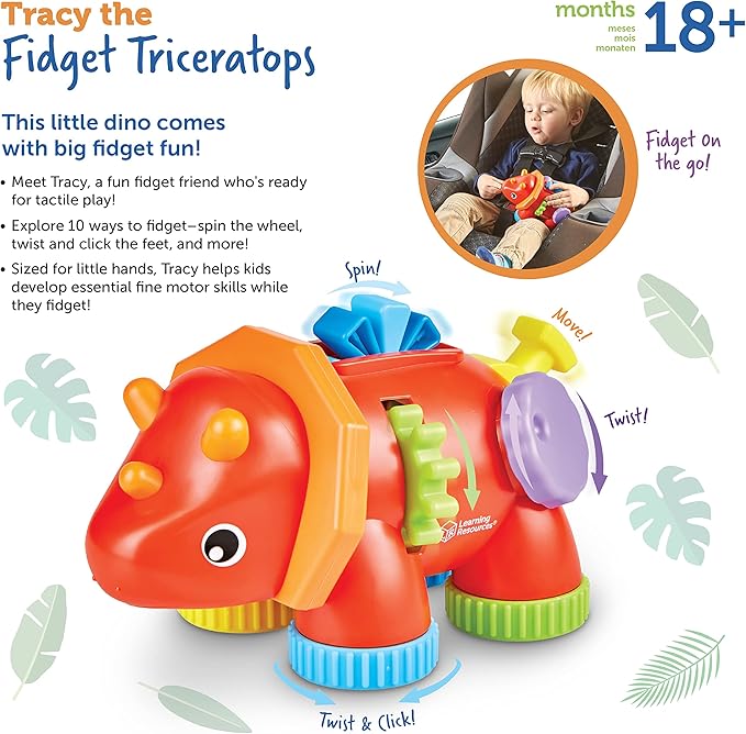 Learning Resources Tracy The Fidget Triceratops,1 Piece, Ages 18 Months+, Baby Toys,Sensory Toys for Toddlers, Fine Motor Toys,Montesory Toys
