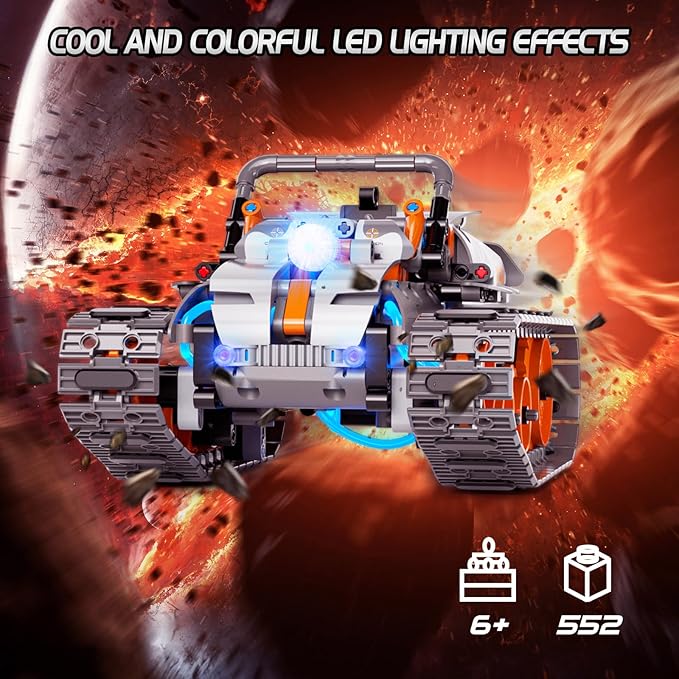 STEM Building Toys for Boys 6-12, 5in1 Remote & APP Controlled Car/Tank/Robot/Tracked Racer STEM Building Kit, RC Car 552 Pcs Educational Learning Building Blocks for Kids, RC Car Set for Boy Girls