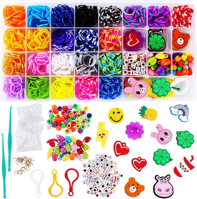 FUNZBO Rubber Band Bracelet kit - 2200pcs+ Loom Bracelet Kit, Loom Bands for Bracelets Making Kit, Rubberband Bracelets Kit for Toddlers Girls Christmas Birthday Gift
