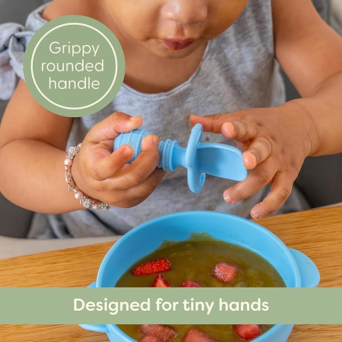 Upward Baby 3 pack Silicone Baby Feeding Spoon with Anti Choke Barrier - Baby Spoons Self Feeding 6 Months, First Stage Infant Supplies and Toddler Utensils, Baby Led Weaning Soft-Tip Training Spoon