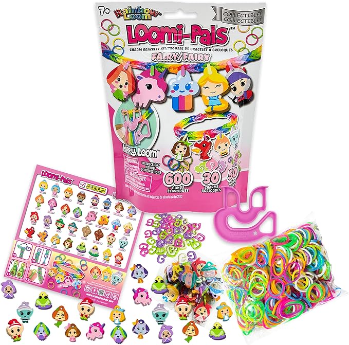 Rainbow Loom® Loomi-Pals Fairy Collectible, Features 30 Mystery Cute Fairy Themed Charms and 600 Colorful Rubber Bands All in a RESEALABLE Bag, Great Gifts for Boys and Girls 7+