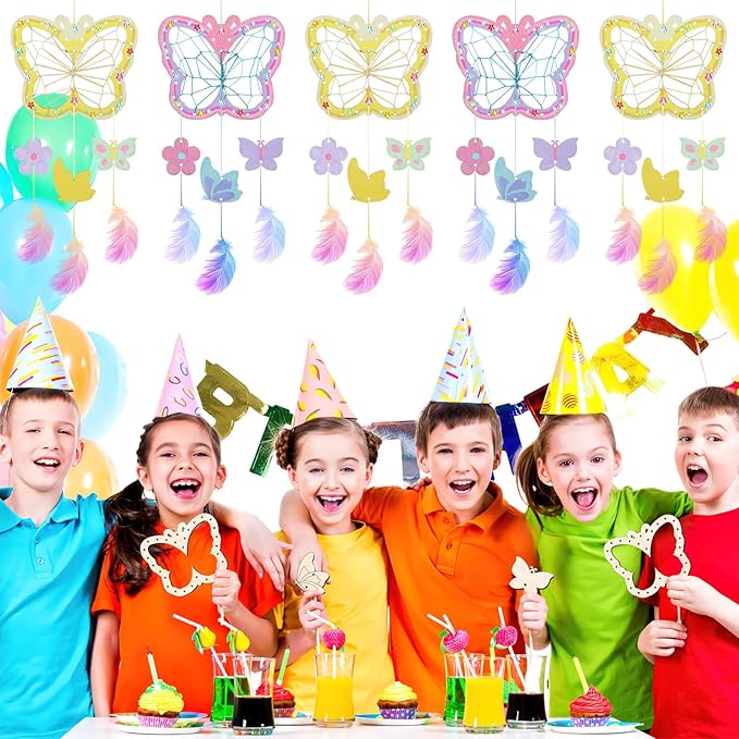 TREACLUB 8Pack Butterfly Dream Catcher Craft Kit for Kids, Unfinished Wooden Butterflies Wood for Painting, Butterfly Shaped Dream Catcher Craft for Home Classroom Brithday Spring Summer Art Activity