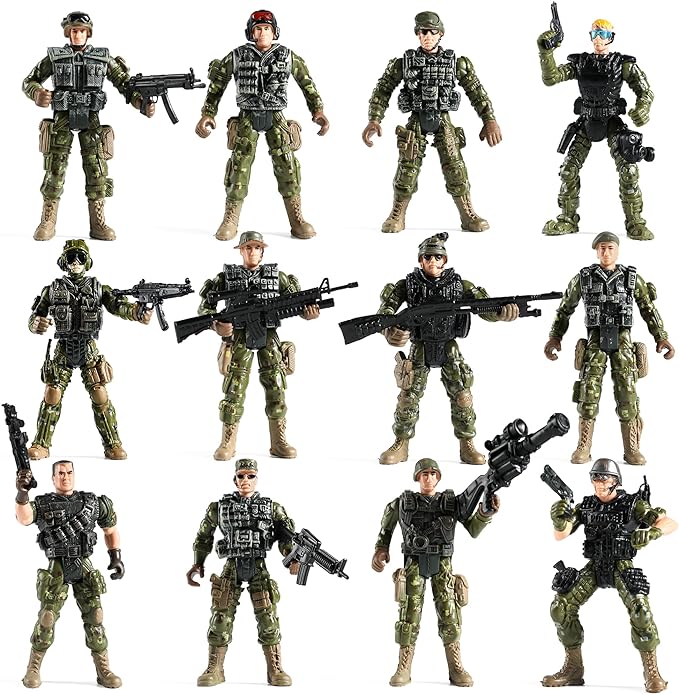 Army Men Action Figures Set, Include 12 Toy Soldiers with Digital Camo and Millitary Weapons-US Army Special Forces Group Toys for Kids Boys, Best Age 4-7 Year Old