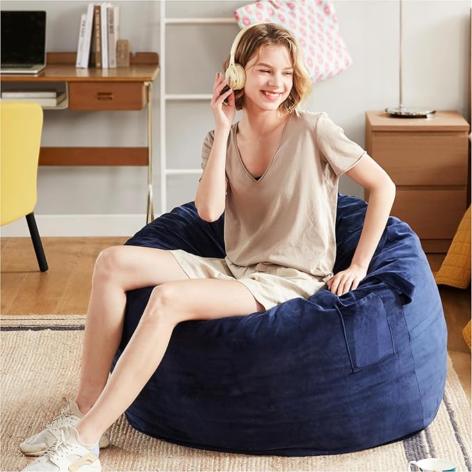 Codi Bean Bag Chair with Filler Included, 3ft - Comfy Beanbag Chairs, Premium Foam Added - Machine Washable and Soft Mink Bonded Cover - Blue, 3 FT