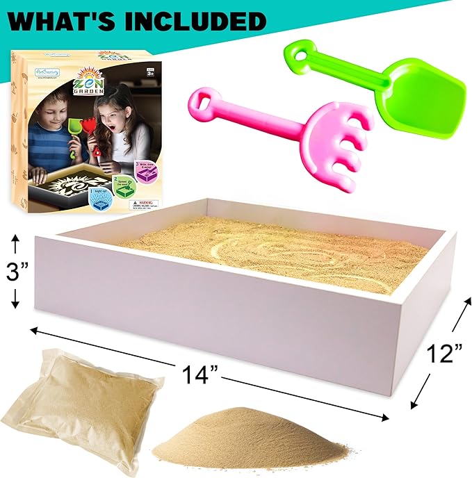 ArtCreativity Wood Sand Painting Light Box for Kids, Table LED Sandbox with 3 Light Up Modes and Sand Toys, Art Sand Animation, Relaxing Sensory Play, Exploration, Motor Skills & Learning