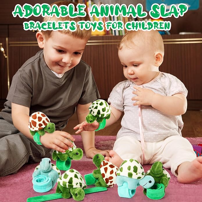 Lenwen 8 Pcs Stuffed Animal Slap Bracelets for Kids Plush Animals Slap Bracelets Bulk Cute Tiger Giraffe Turtle Koala Bracelets Wrist Animals for Girls Boys Valentine's Day Party