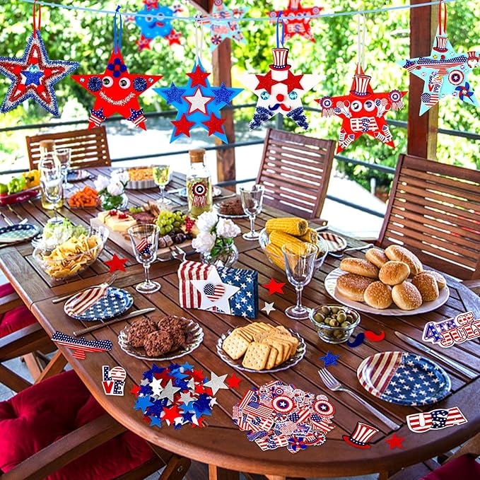 JULBEAR 418pcs 4th of July Star Foam Craft, Patriotic Self-Adhesive Glitter Foam Stickers Crafts Kit for Independence Day Patriotic Party Favors Kids Classroom Activity Decorations Supplies