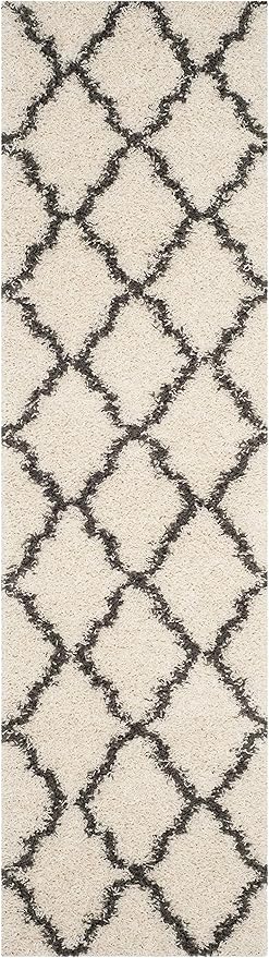 SAFAVIEH Dallas Shag Collection 2'3" x 6' Ivory / Dark Grey SGDS257H Trellis Non-Shedding Living Room Bedroom Dining Room Entryway Plush 1.5-inch Thick Runner Rug