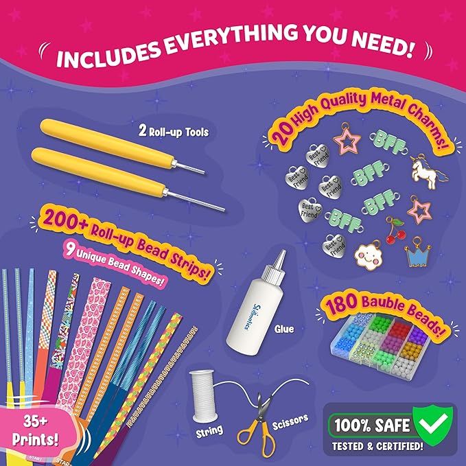 Skillmatics Craft Activity - Roll-Up Beads Friendship Bracelets DIY Kit, 400+ Charms & Beads, Jewelry Making Kit, Create 25+ Bracelets, Gifts for Kids Ages 6, 7, 8, 9, 10, 11, 12, 13