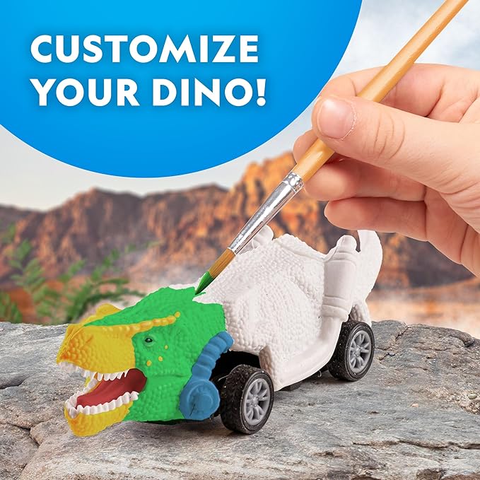National Geographic Pull Back Dinosaur Race Cars Craft Kit - Paint 3 Dinosaur Racecars with 6 Paint Colors, Dinosaur Toys for Kids, Kids Painting Kit, Dinosaur Cars, Arts & Crafts for Kids