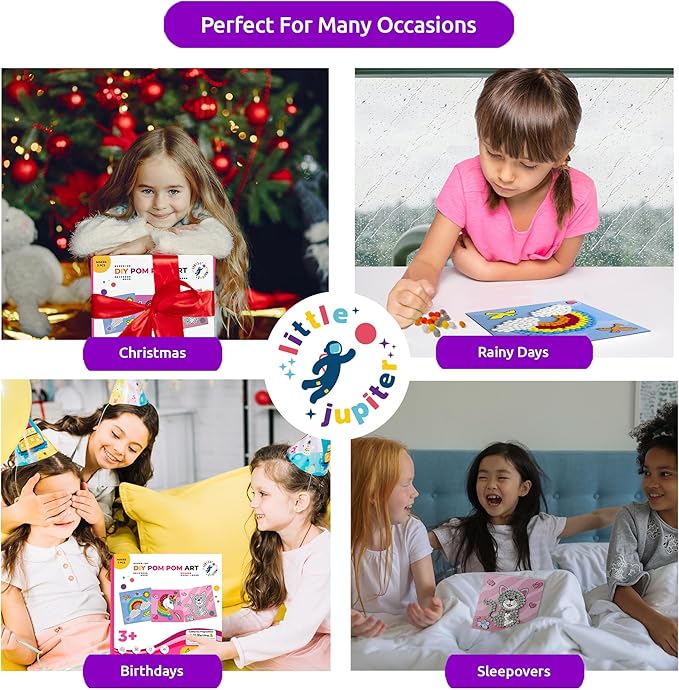 Little Jupiter DIY Pom Pom Art - Makes 10 Art Pieces -Boy & Girl Crafts for Kids Age 3-5 - Toddler Crafts Ages 3-5 - Kids Crafts 3-5 - Activities for Kids Ages 3-5 - Arts and Crafts for Kids (Set3)