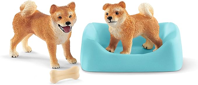 Schleich Shiba Inu Mother and Puppy, 4-piece set, Ages 3+