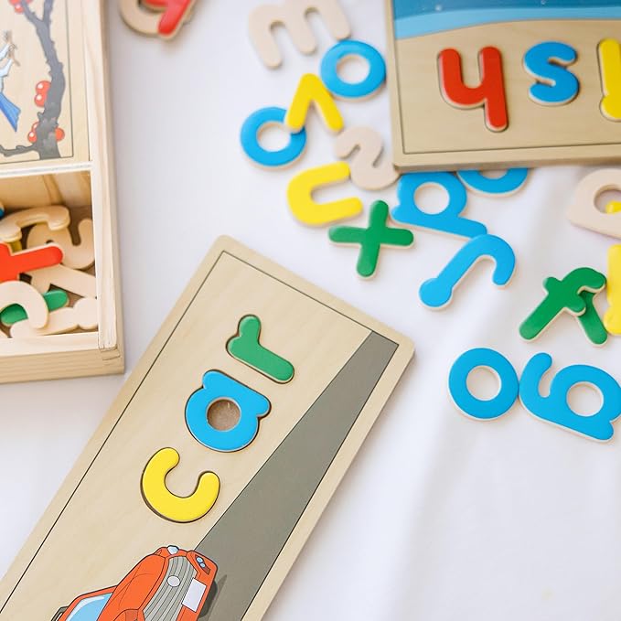 Melissa & Doug See & Spell Wooden Educational Language Learning Toy With Letters, Puzzle Boards Preschool Learning Activities, See & Spell Toys For Kids Ages 4+