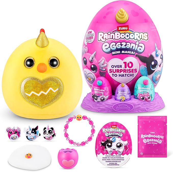 Rainbocorns Eggzania Mini Mania Chicken Plush Surprise Unboxing with Animal Soft Toy, Idea for Girls with Imaginary Play by ZURU