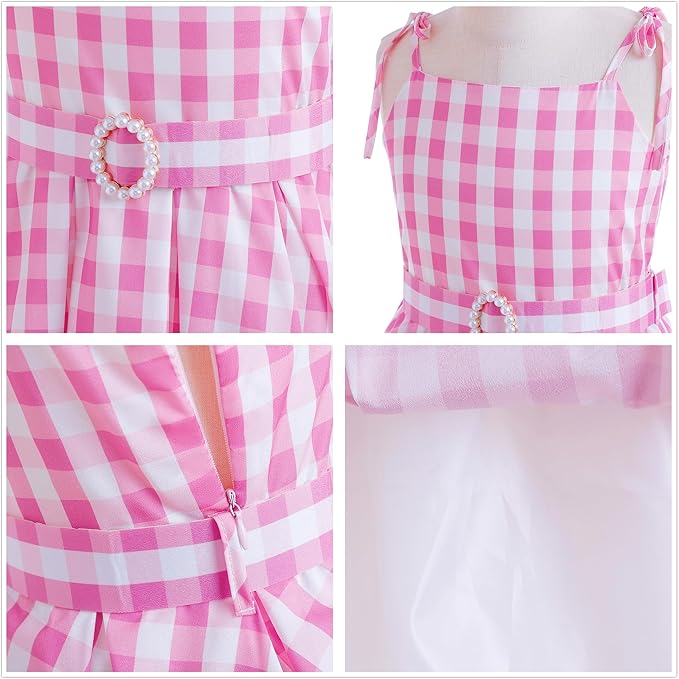 Princess Costumes Novelty Movie Cosplay Plaid Slip Dress Kids Birthday Fancy Girls Pink Costume with Accessories 3-10Y