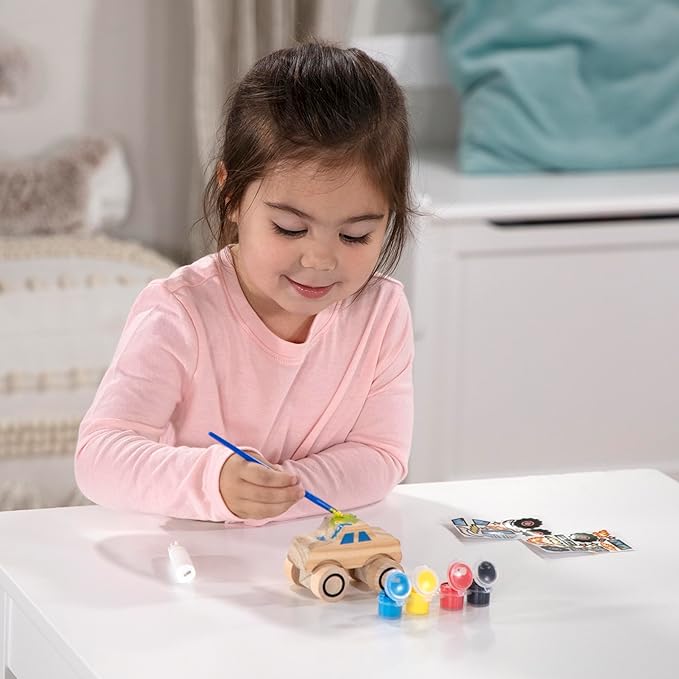 Melissa & Doug Created by Me! Paint & Decorate Your Own Wooden Vehicles Craft Kit For Kids 2 Pack – Monster Truck, Train