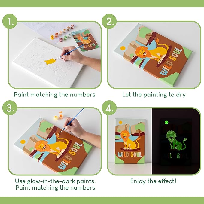 BONNYCO Paint by Numbers Kit for Kids Animals Pack 3 Canvas Paint by Number Canvas, Jungle Animals Gifts for Boys, Arts and Crafts, Kids Paint by Number Kits Pre Drawn Canvas for Painting for Kids