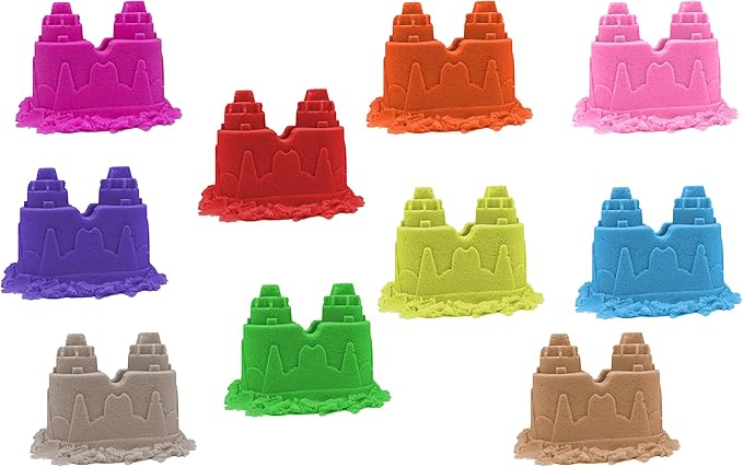 Dynamic Play Sand Art [10 Pack] Arts and Crafts for Kids | Multi Color Combo Kit Play Sand with Castle Molds Containers | Stress Relief Toys for Kids and Adults | Party Favors
