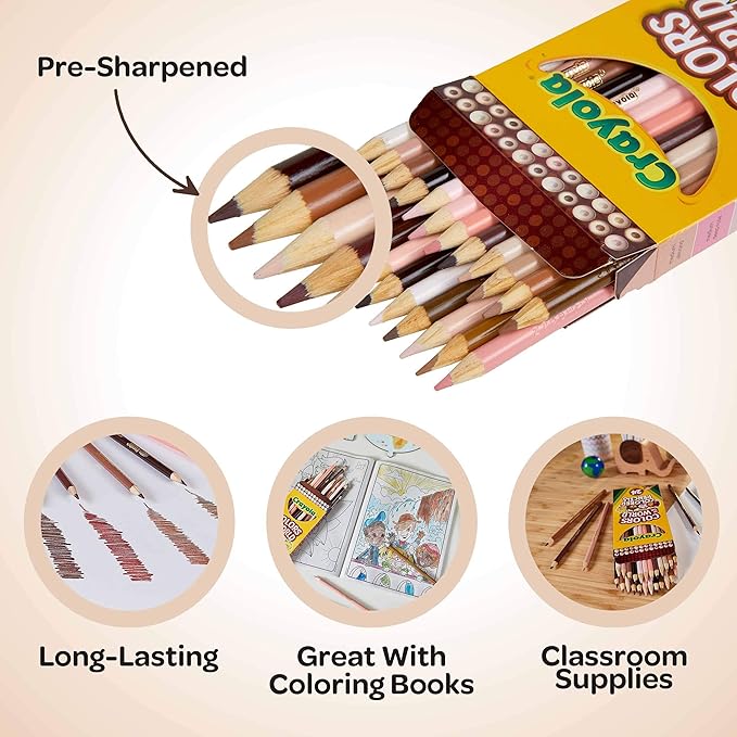 Crayola Colors of the World Bulk Colored Pencil Set - 6 Packs (24ct), Skin Tone Kids Colored Pencils for Kids, School Supplies
