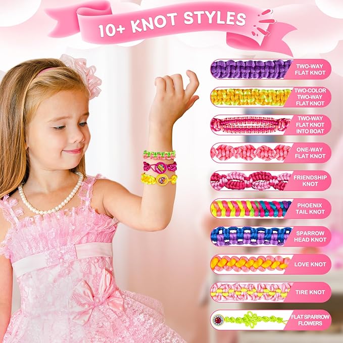 TQRAZ Friendship Bracelet Making Kit, DIY Arts and Crafts Toys for Girls, Jewelry String Maker Kit, Birthday Gifts Ideas for Girls 6 7 8 9 10 11 12+ Years Old(Pink)
