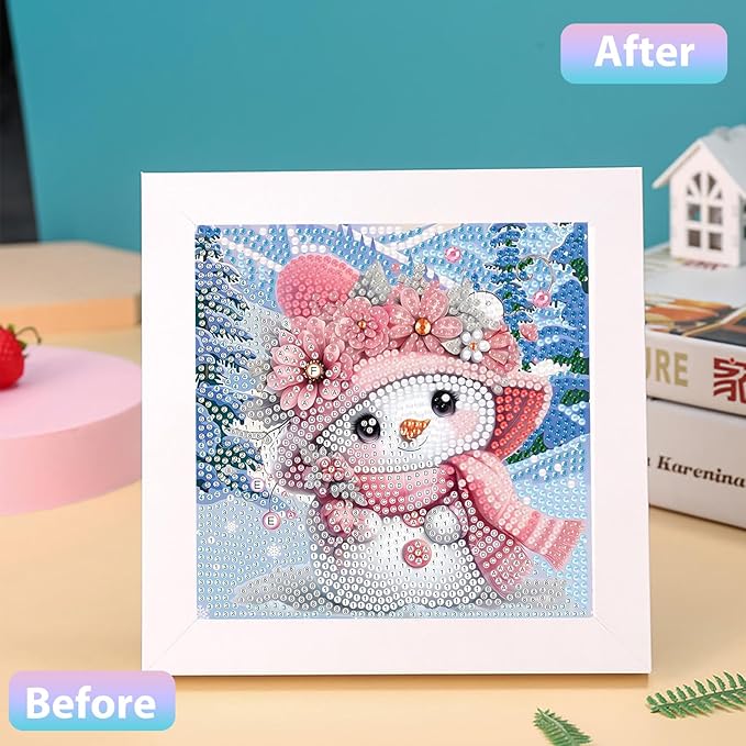 hkejoi Christmas Diamond Painting Kits with Frame- Snowman Diamond Art Kits, Big Gem Diamond Painting Arts and Crafts Painting Kit for Gift Home Wall Decor 7x7inch