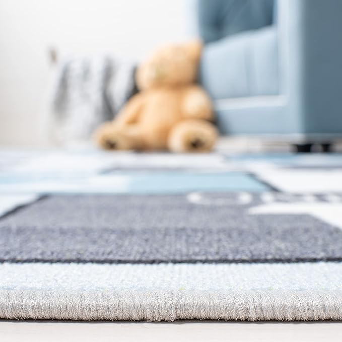 SAFAVIEH Kids Playhouse Collection Area Rug - 5' Square, Grey & Blue, Non-Shedding Machine Washable & Slip Resistant Ideal for High Traffic Areas for Boys & Girls in Playroom, Bedroom (KPH226F)
