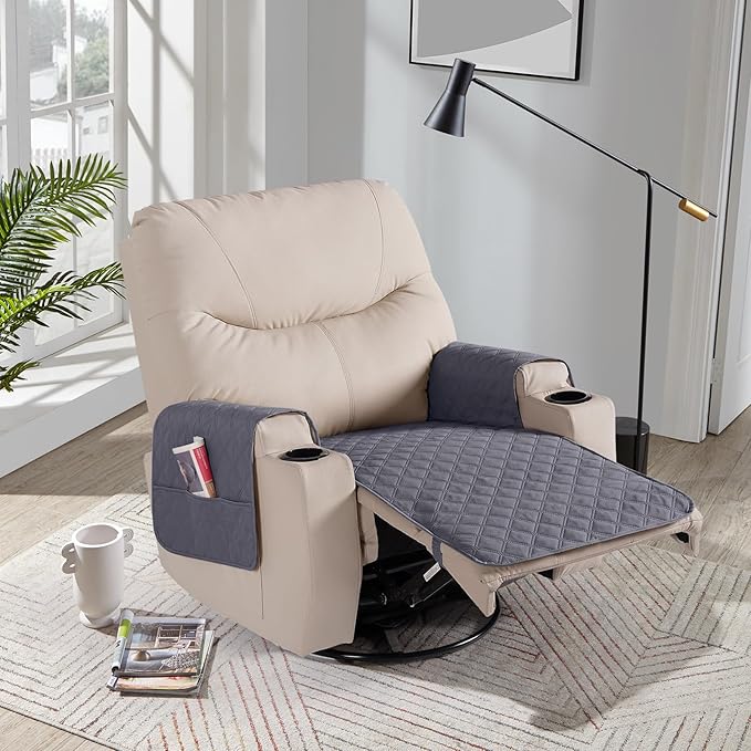 Ruaozz Waterproof Recliner Chair Covers Non Slip Chair Covers Recliner Seat Cover with Arms Washable Recliner Covers for Reclining Chair with Pocket, Covers for Recliner Chair (Dark Grey, Small-22'')