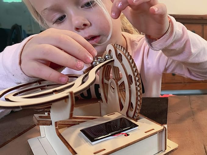 Solar Wooden Marble Run for Kids 8-12 - Wood 3D Puzzle - Building Blocks Toy & Construction Play Set - Marble Maze Track & Race Game- Educational Science Experiment & STEM Learning Gift for Boys Girls