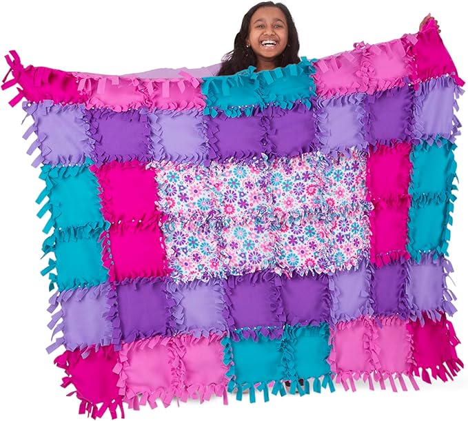 Melissa & Doug Created by Me! Flower Fleece Quilt No-Sew Craft Kit (48 squares, 4 feet x 5 feet)