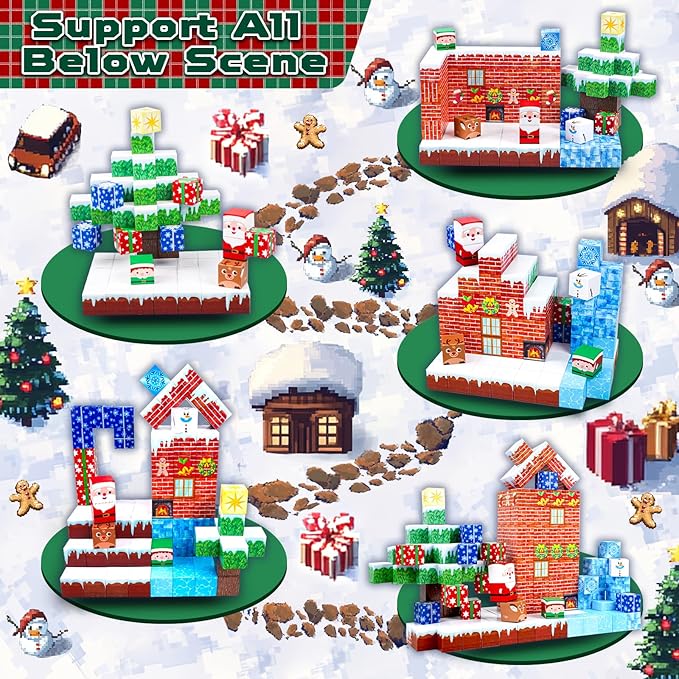 Christmas Magnetic Blocks - 150PCS Magnetic Building Blocks Magnetic Cubes Stacking, STEM Montessori Sensory Toys for Kids Boys Girls Ages 3-5 6-8 Christmas Holiday Easter Birthday Gifts