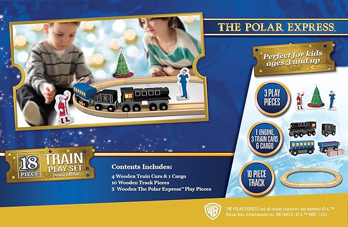 MasterPieces Wood Train Sets - The Polar Express 18 Piece Train Set