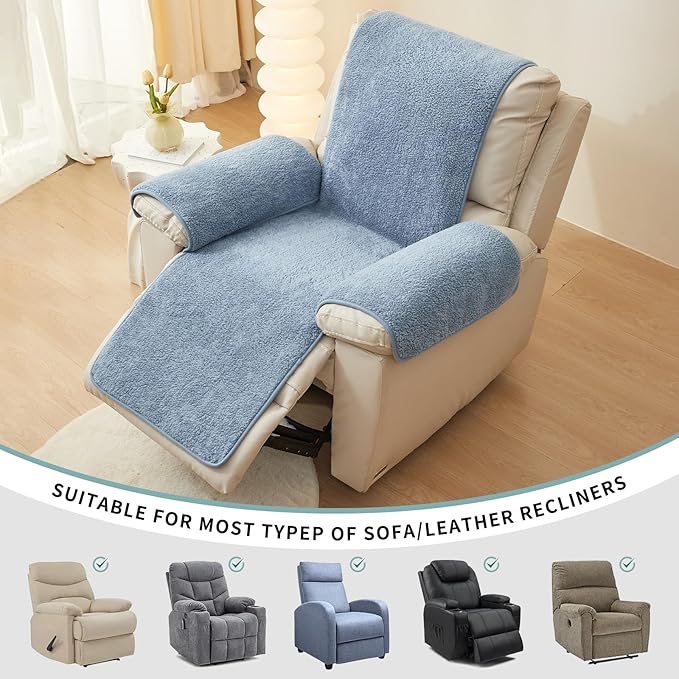 vctops Sherpa Fleece Recliner Chair Cover Super Soft Warm Plush Sofa Slipcover Furniture Protector Non Slip Washable Reclining Chair Cover for Kids, Pets (Blue,30"x91")