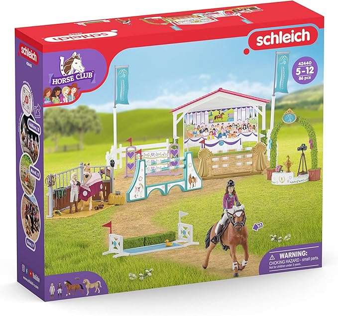 Schleich Horse Club — 86-Piece Friendship Horse Tournament Playset, Horse Playset with Arabian Mare Figurine and 2 Dolls, Horse Toys for Girls and Boys Ages 5+