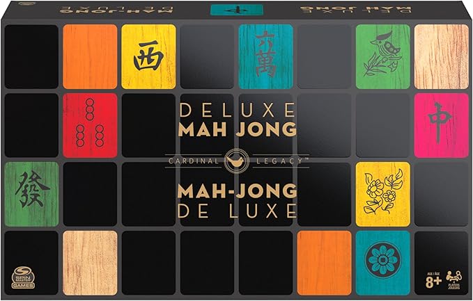 Spin Master Games Legacy Deluxe Mah Jong Classic Game with Two-Toned Tiles and Lined Wood Storage Case, Family Game for 4 Players Ages 8 and up