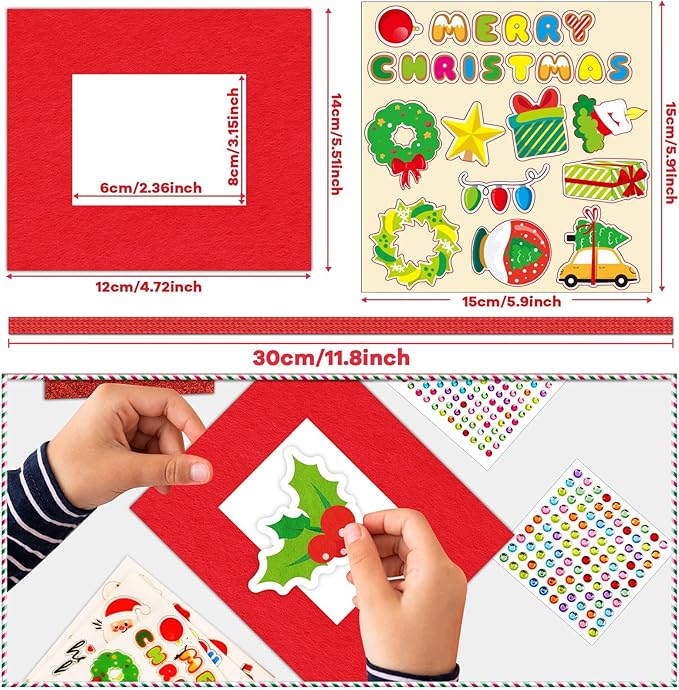 Qyeahkj 506pcs Christmas Foam Arts Craft Picture Frame Kit for Kids, 18 Sets Colorful Holiday Felt Picture Frame with Easel for DIY Xmas Winter Party Game Activities Favors Decors Supplies
