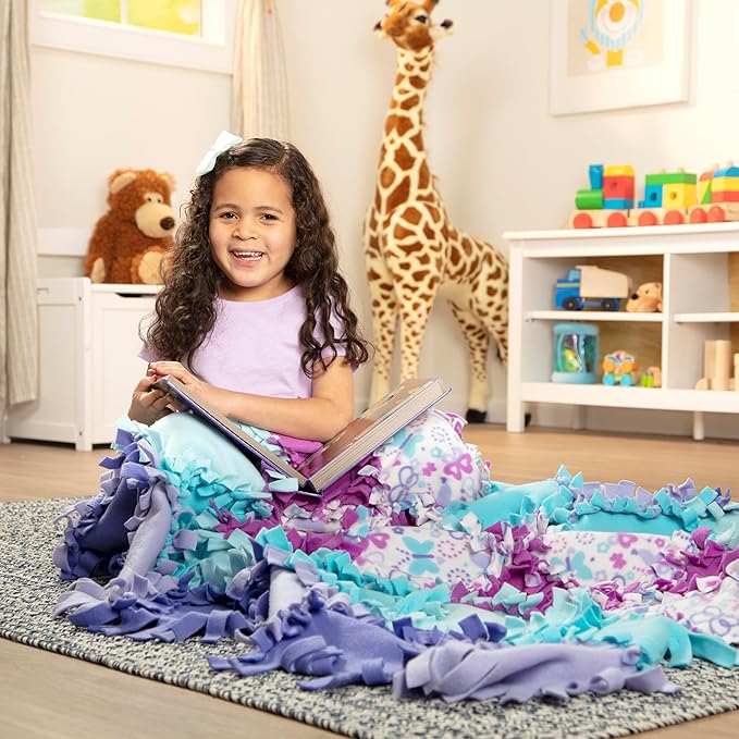 Melissa & Doug Created by Me! Butterfly Fleece Quilt No-Sew Craft Kit (48 Squares, 4 feet x 5 feet)