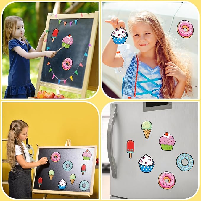 30 Pcs Dessert Crafts Color Your Own Sweet Treat Magnets for Kids DIY Coloring Ice Cream Magnet Kits for Art Donut Party Favors Birthday School Activities Ornaments