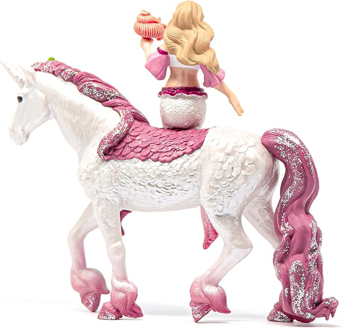 Schleich Bayala Mermaid Feya Riding Underwater Unicorn, 3-Piece Playset - Glittery Undersea Princess Doll and Unicorn Poseable Figurines with Accessories for Girls and Boys, Gift for Kids Ages 5+