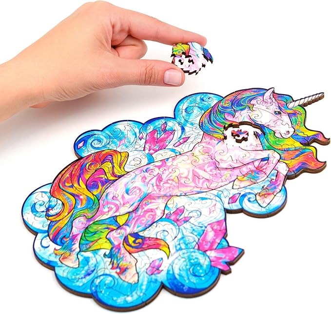 UNIDRAGON Wooden Puzzles for Adults Unique Jigsaw Puzzles - Small Inspiring Unicorn Small 7"x9.5" 103 PCS Deko with Cut 0.03 mm Wood Accuracy Animal