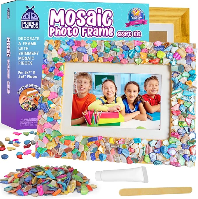 PURPLE LADYBUG Mosaic Photo Frame Craft Kit - Girls Valentines Gifts, DIY Arts & Crafts for Girls 8-12, Girls Birthday Gift, Kids Easter Gifts, Teen Gifts for Ages 6-12