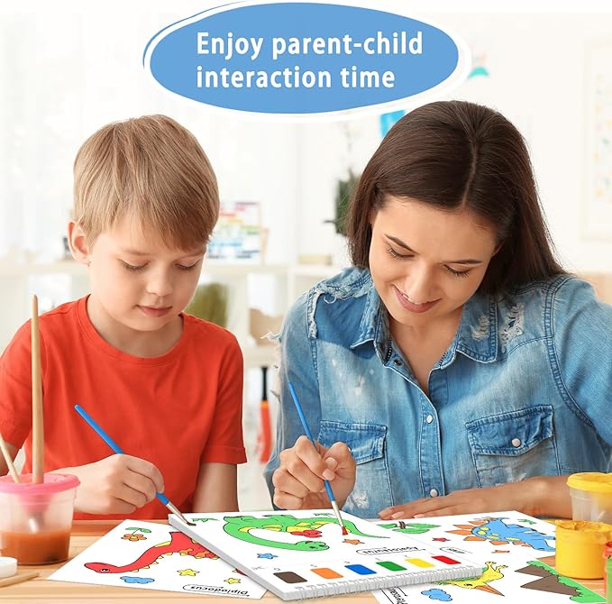 SOCOLER Paint with Water Coloring Books for Toddlers, Dinosaur Mess Free Watercolor Painting Papers for Kids Water Color Paint Kit with 2 Brushes Art Craft Birthday Gift for Ages 1-3, 4-8