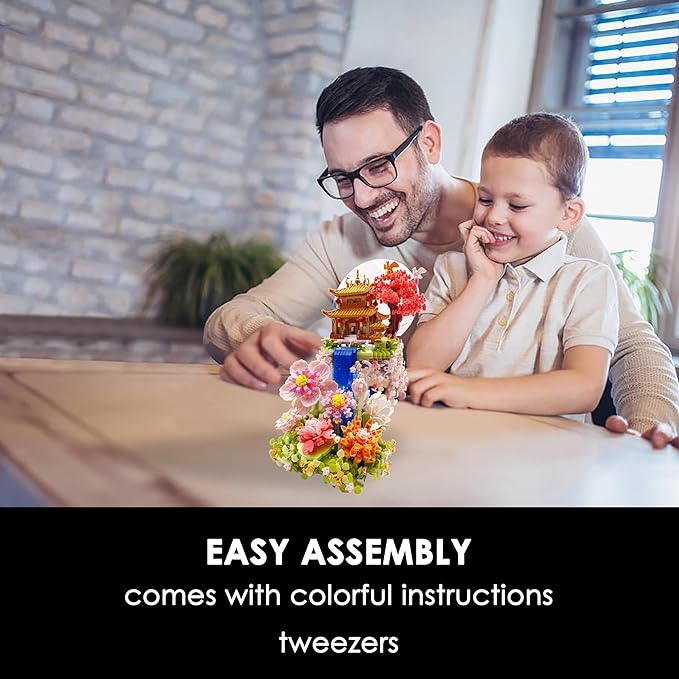 Micro Building Blocks Sets，Chinese Flower House Architecture and Cherry Blossom Bonsai Tree Building Toys for Adults，Japanese Sakura House Model，Creative Mini Bricks Gift for Kids 14+，2888 PCS