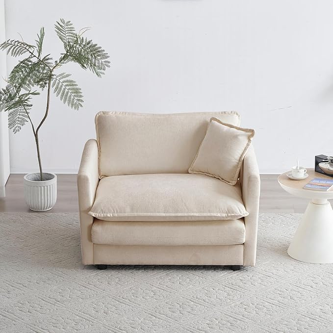 Chenille Oversized Accent Chair - 41.4”W Big Comfy Modular Cloud Chair, Cozy Armchair for Living Room, Bedroom, Kids Room, Family Room, Reading Nook, Warm Beige