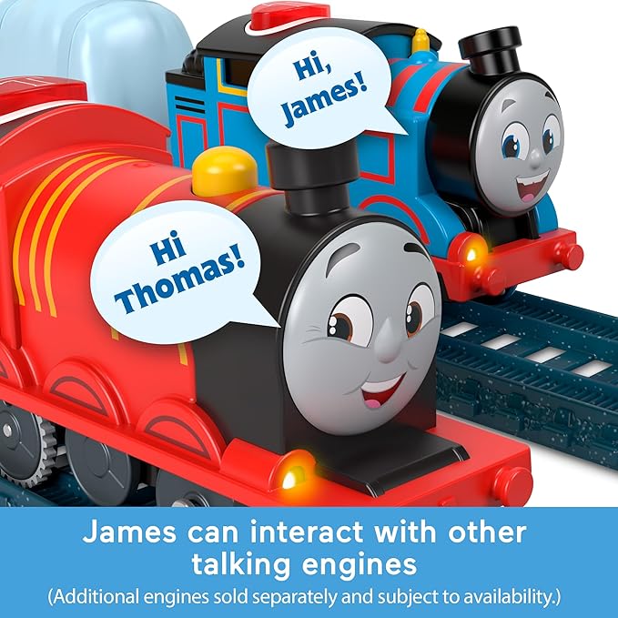 Thomas & Friends Motorized Toy Train Talking James Battery-Powered Engine with Sounds & Phrases for Pretend Play Preschool Kids Ages 3+ Years