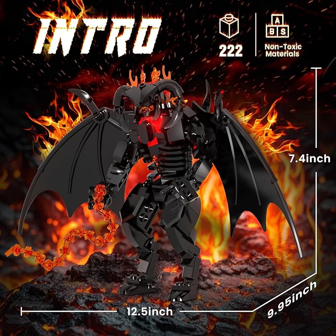 Figure Balrogs Monster Building Block Set Balroged of Moria Bricks Demons Model Toys Gifts，Building Blocks Set, Bat Robot Figure with Wings and Lava Accessories