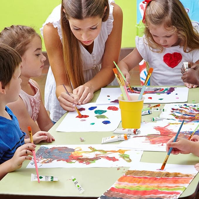 Rabbitale 104 Pcs Art Painting Kit Supplies Set for Kids to Party - 8 Packs of 80 Brushes, 8 Wood Easels(8 * 12in), 8 Canvas Panels(8 * 10in) & 8 Palettes(5in), No Paint